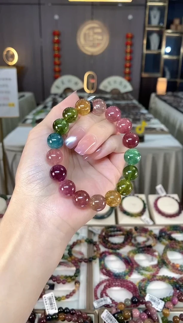 未镶嵌老矿碧玺彩虹单圈手串12mm+碧玺hon多样性发货一条