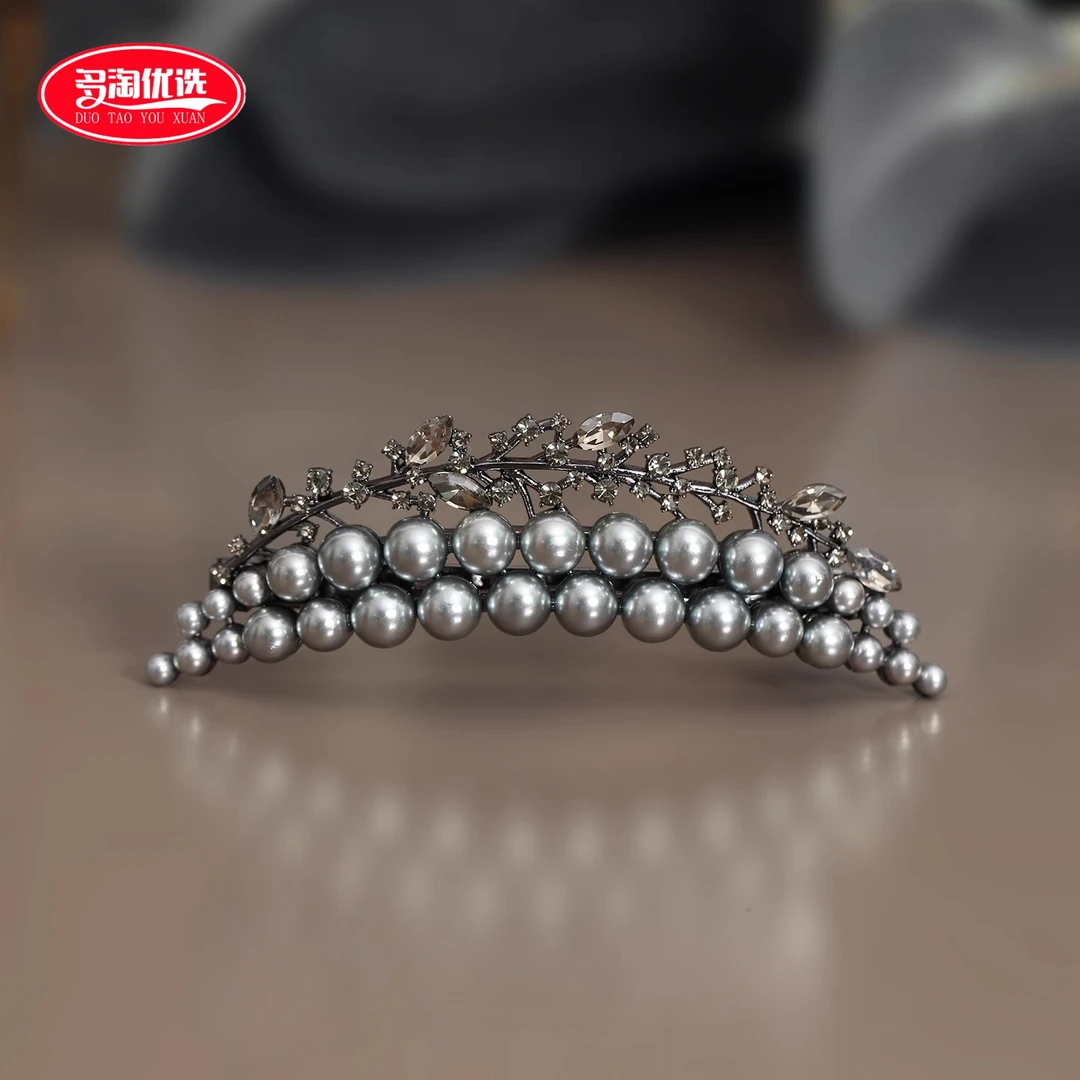复古气质珍珠皇冠弯月后脑勺顶夹精致法式盘发半扎弹簧夹网红发夹