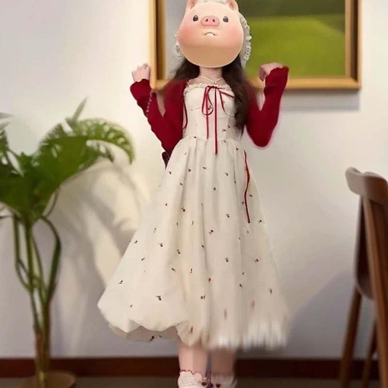 套装蝴蝶结裙子吊带花苞裙针织开衫甜美夏夏季洋气衣服女连衣裙