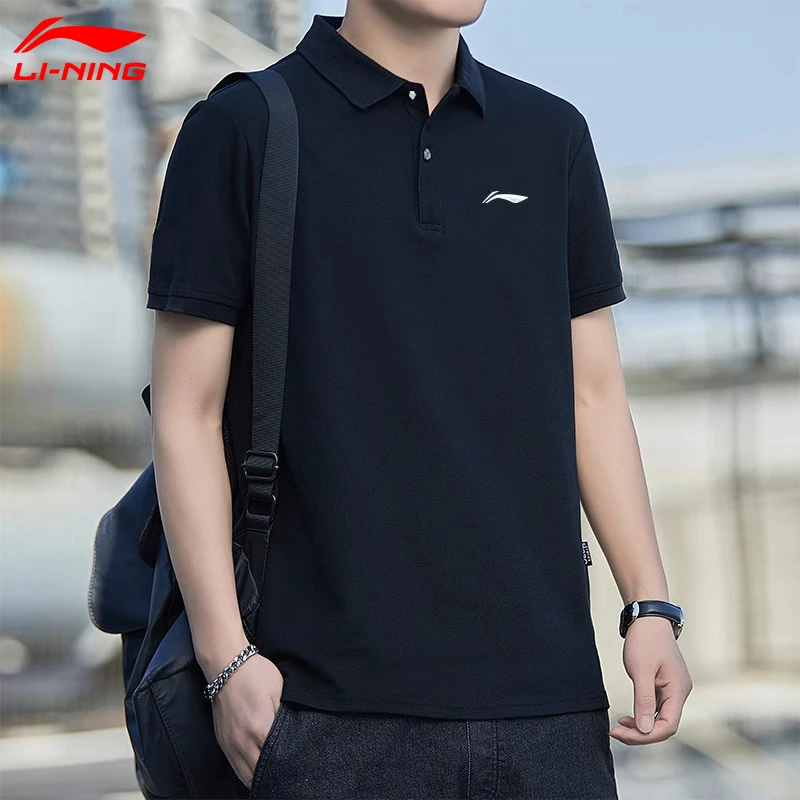 李宁polo衫夏季男士高级黑色翻领半袖棉质商务舒适时尚上衣短袖