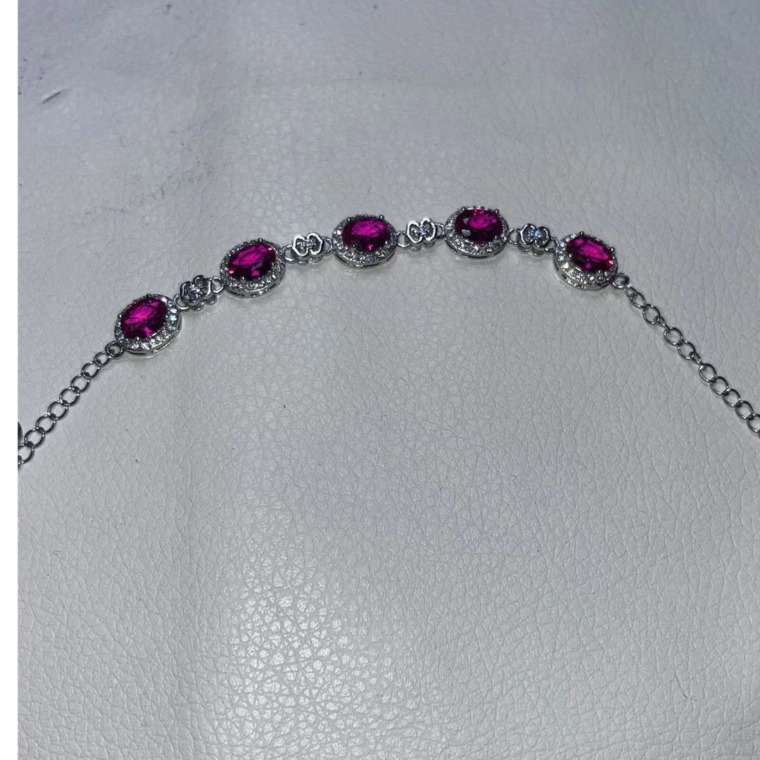 典藏精致红宝石精工镶嵌培育合金手链426