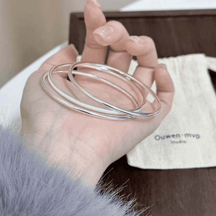 三生三世银手镯女纯银简约999足银三圈手环节日送女朋友新奇特