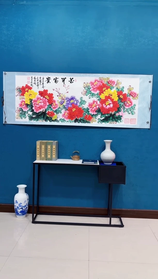 国画《花开富贵新款牡丹》70*200厘米卷轴软裱