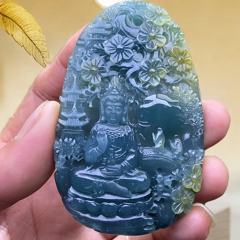 天然黄翡挂件山水观音包抛光3天尺寸：77/46/12绿庄珠宝