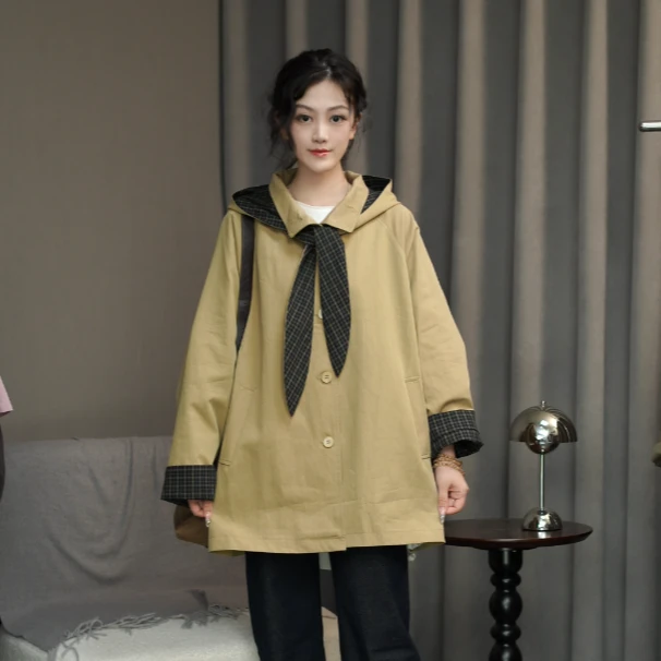 【一恬家】2025欧韩版休闲减龄个性风衣外套女（帽子可拆卸）~