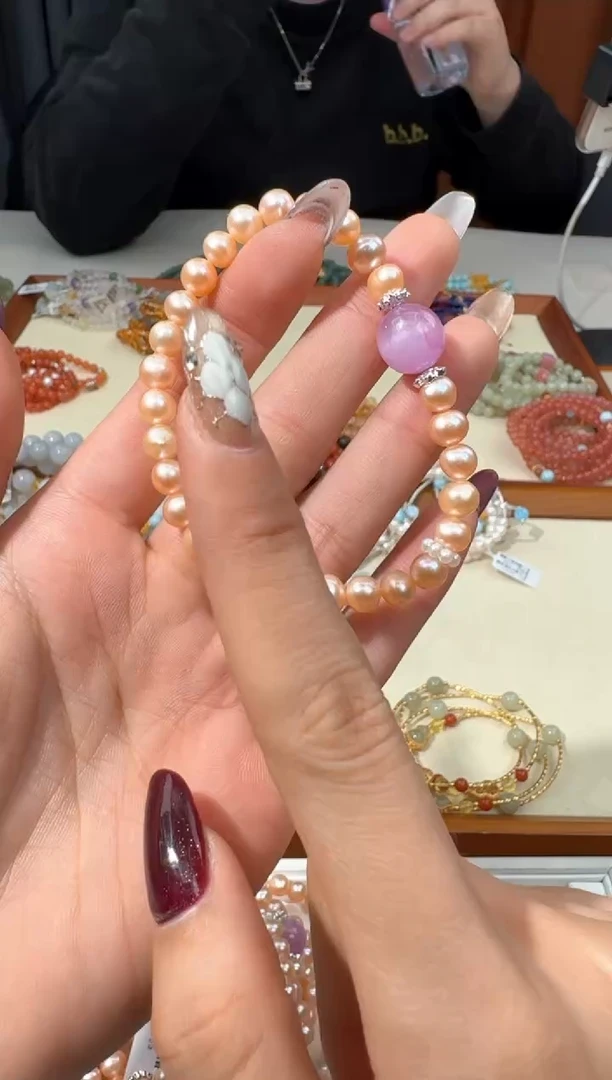 【闪购商品】淡水珍珠手绳未镶嵌A025香槟金珍珠紫锂单珠款