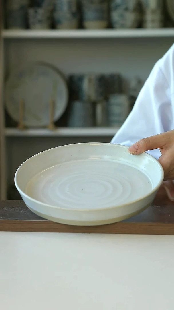 微瑕手作沙釉白沙拉盘20cm@7-7@