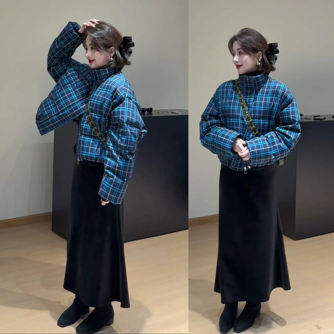 725【蓝夜星河】诗诗家2024冬季格子高级感加厚保暖百搭ins羽绒外套