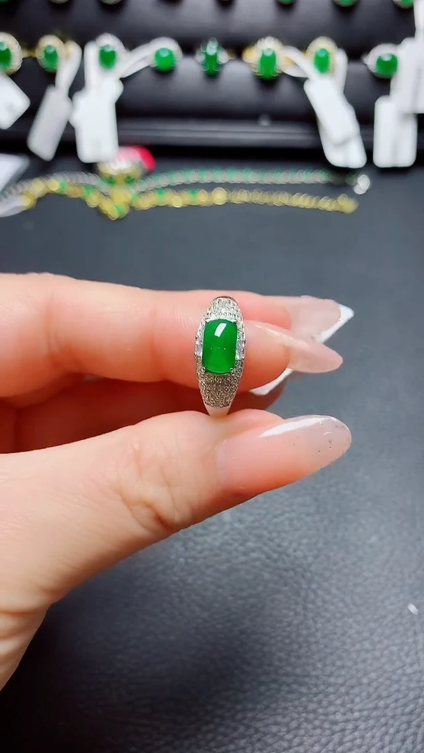 银S925镶嵌戒指翡翠天然翡翠A货s925银镶