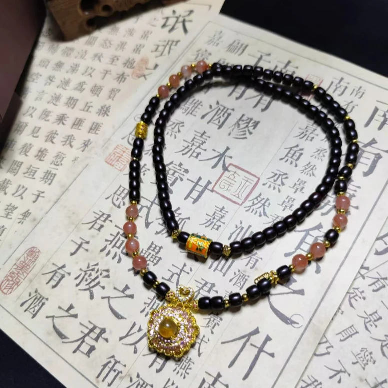 SZH0870小叶紫檀桶珠+转轮+冰飘衣链+礼盒