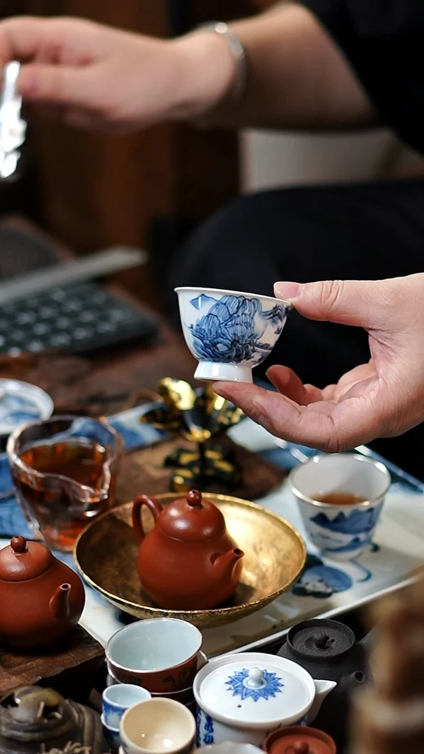 闪购48号 青花主人杯功夫茶道具