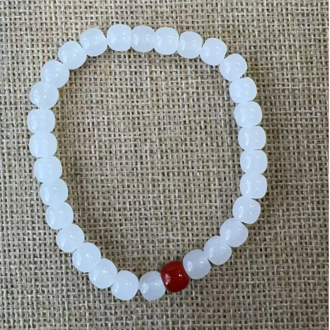 【左氏珠宝】和田玉老型珠手串时尚白色素圈精美2930