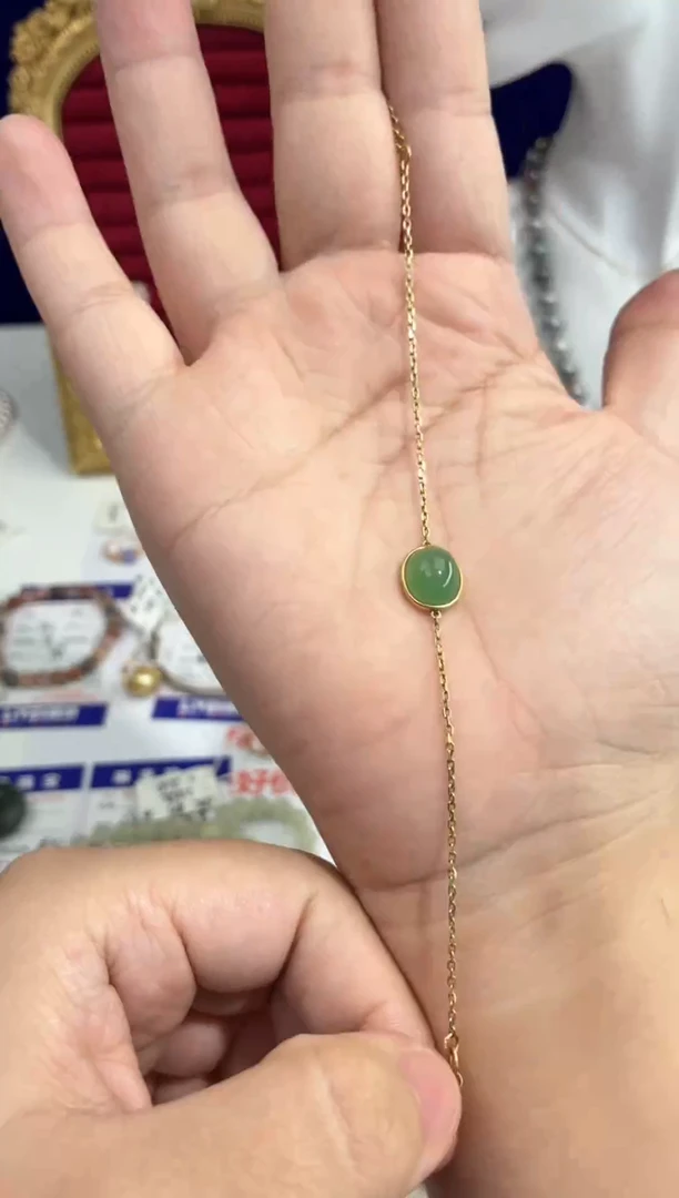 18K金镶嵌手链翡翠天然翡翠18K金手链