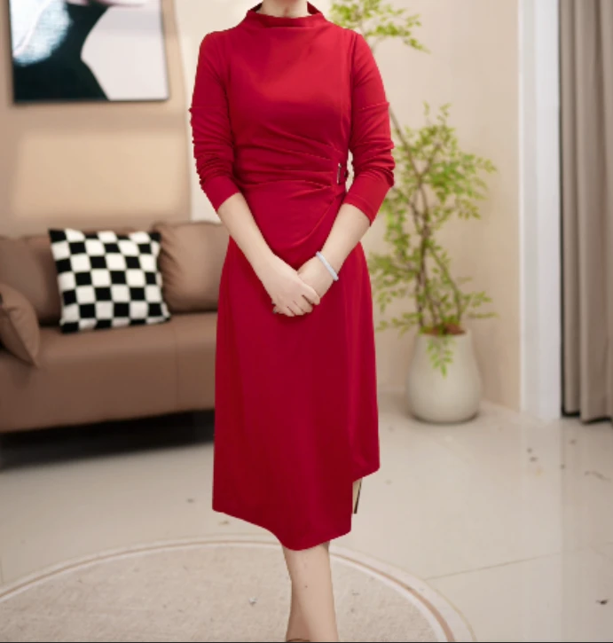 F787 连衣裙2025新款女妈妈高端修身时尚收腰显瘦气质中长款