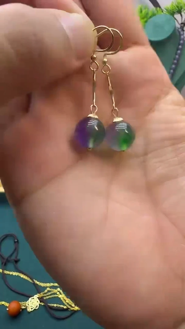 翡翠14K金镶嵌耳饰E108