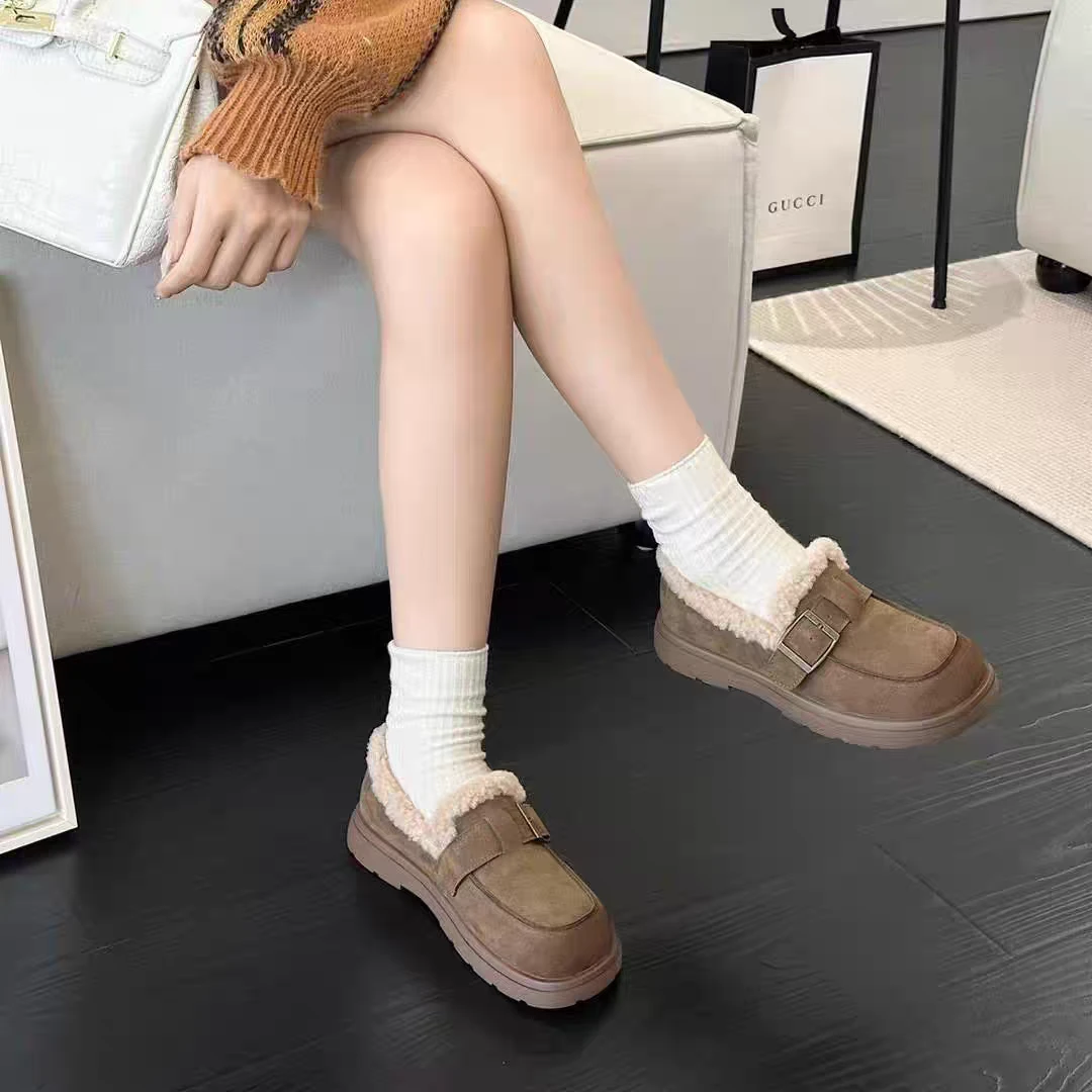 C4910 绿色绒里 时尚厚底圆头女休闲鞋 勃肯鞋