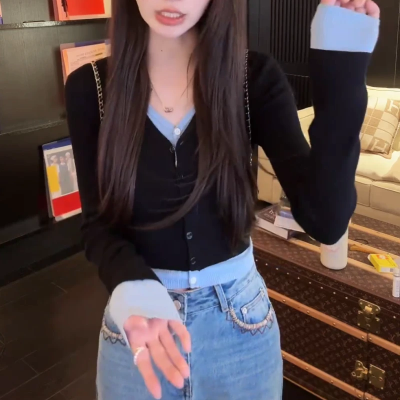 【莓果慕斯】2025早秋新款叠穿风休闲假两件针织开衫LK2505778