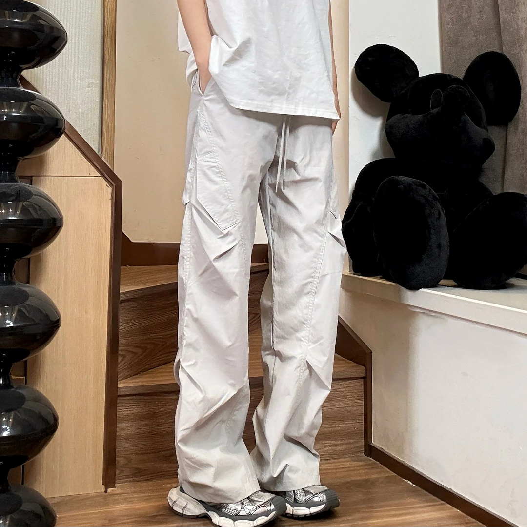 定制面料小方格速干裤男夏季潮牌宽松百搭工装捏褶运动透气休闲裤