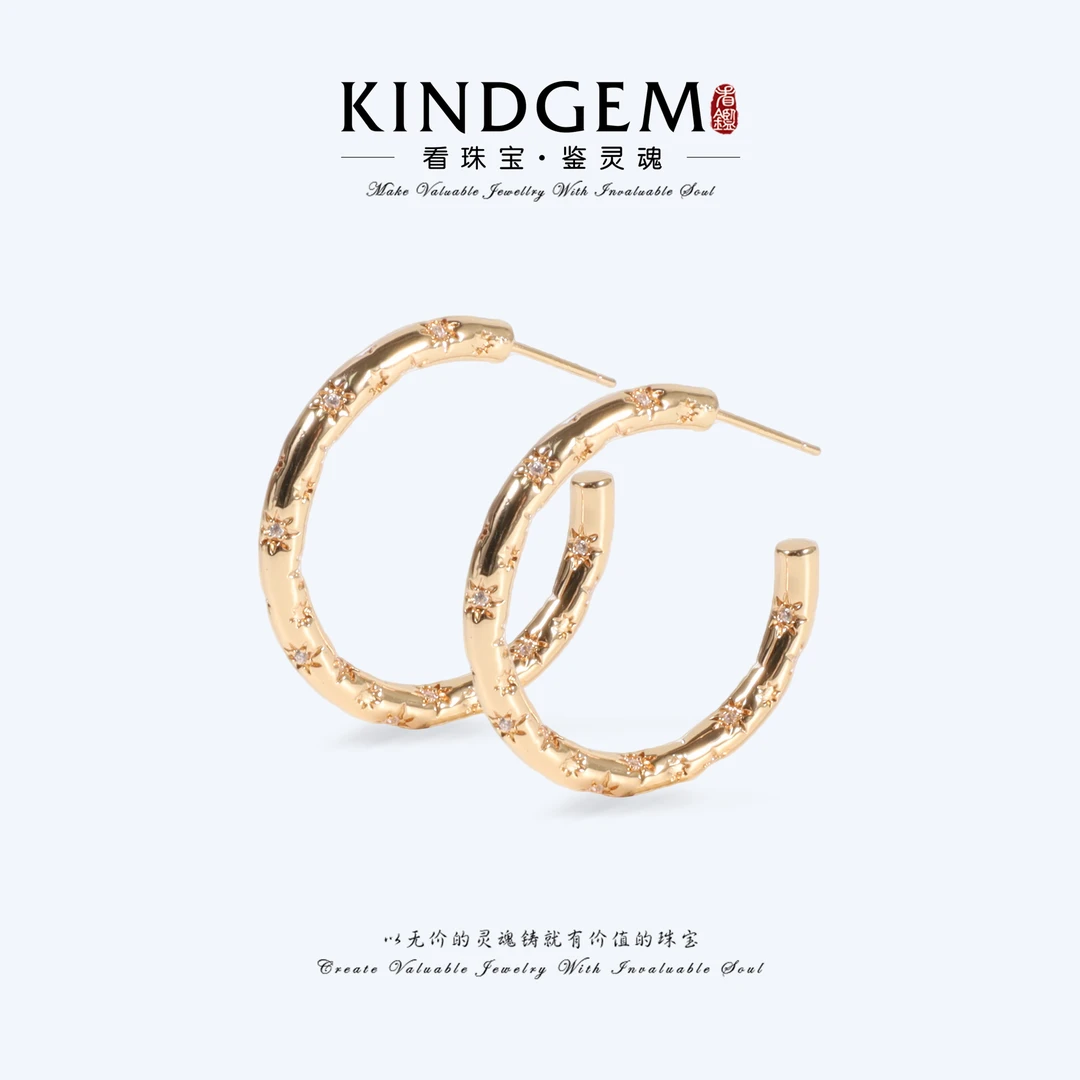铜合金锆石耳饰 KindGem 金色高级感时尚气质百搭耳环 C-46215