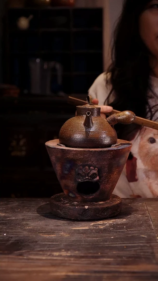 柴烧简约侧把加狮子斗笠炉