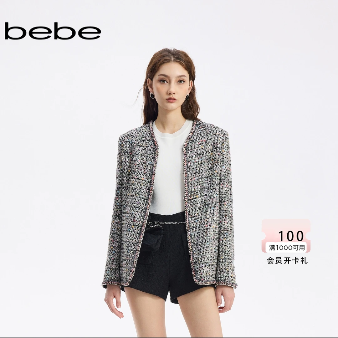 bebe新款女士气质圆领宽松花纱外套340313