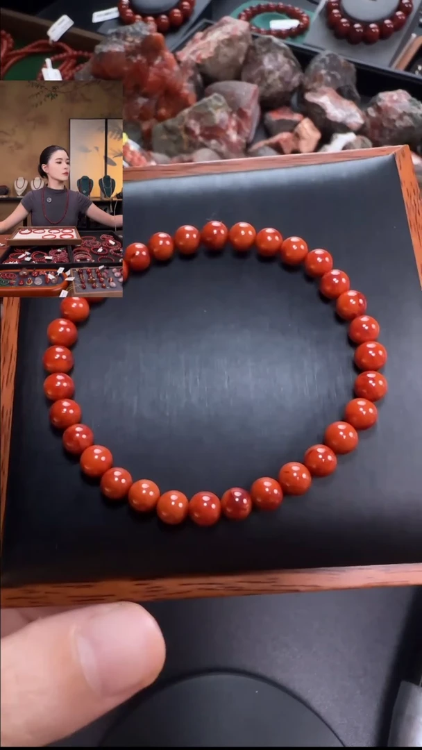 未镶嵌手串南红玛瑙g****1原矿瓦西柿子红火焰纹单圈5mm+多样性
