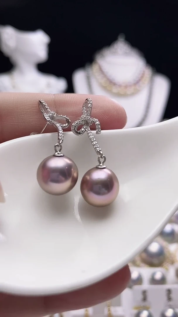 【闪购商品】淡水珍珠耳饰银S925镶嵌淡水紫珠耳饰