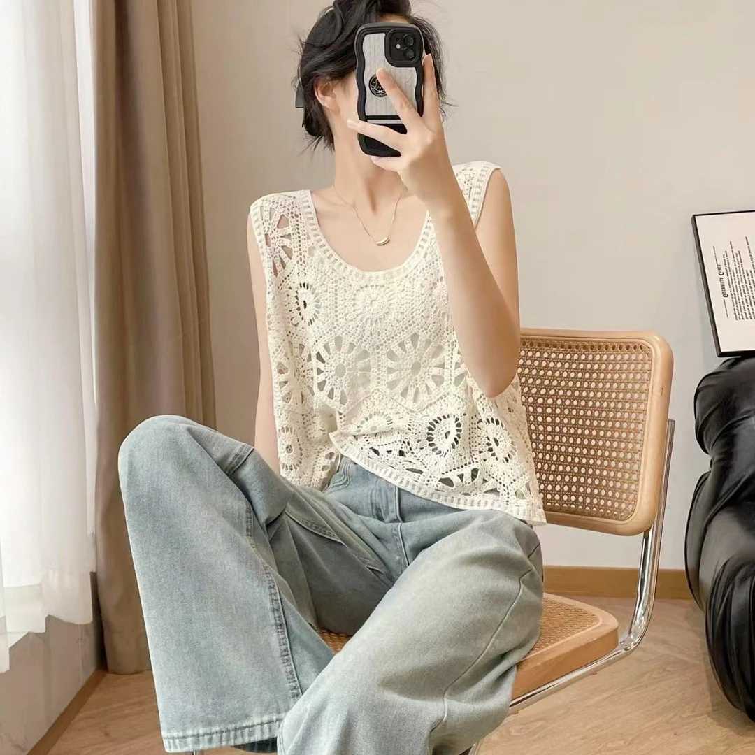 瑶瑶复古屋Vintage上衣手钩镂空夏季时尚宽松慵懒风(直播链接)