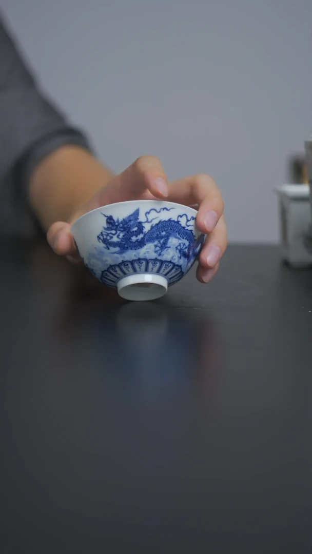 摆件大****话青花海水龙文乐