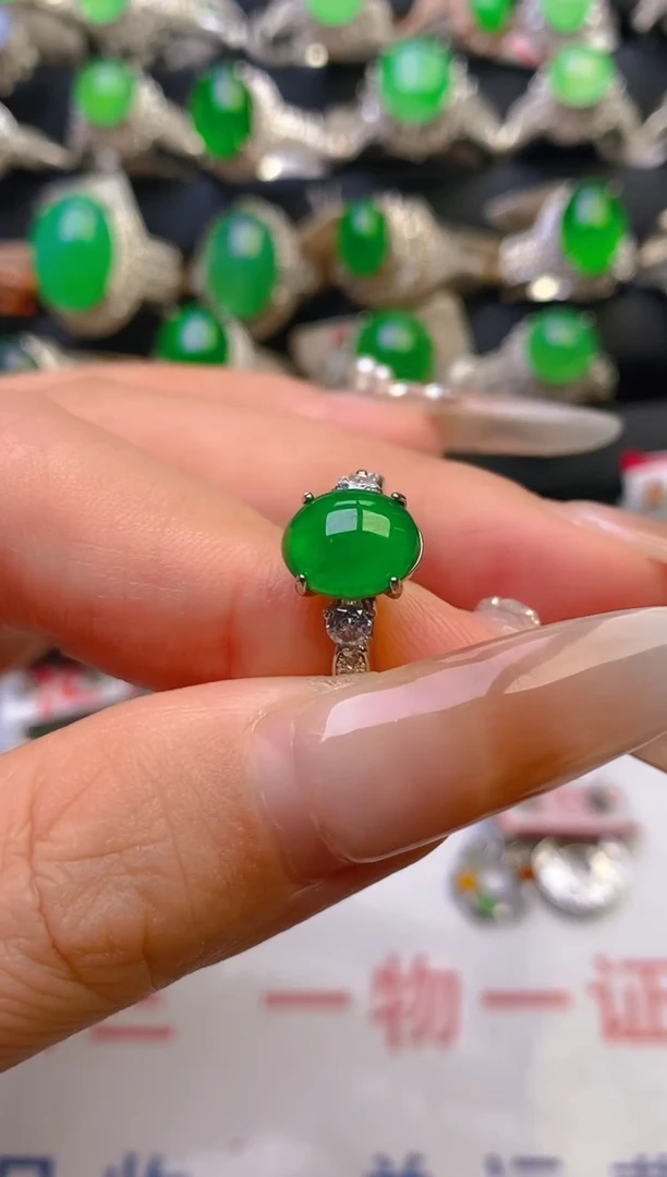 翡翠戒指银S925镶嵌天然