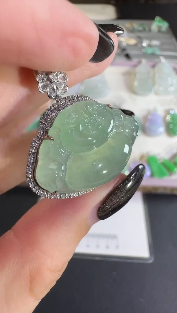 吊坠(不含链)18K金镶嵌翡翠【源头工厂】钻石镶嵌
