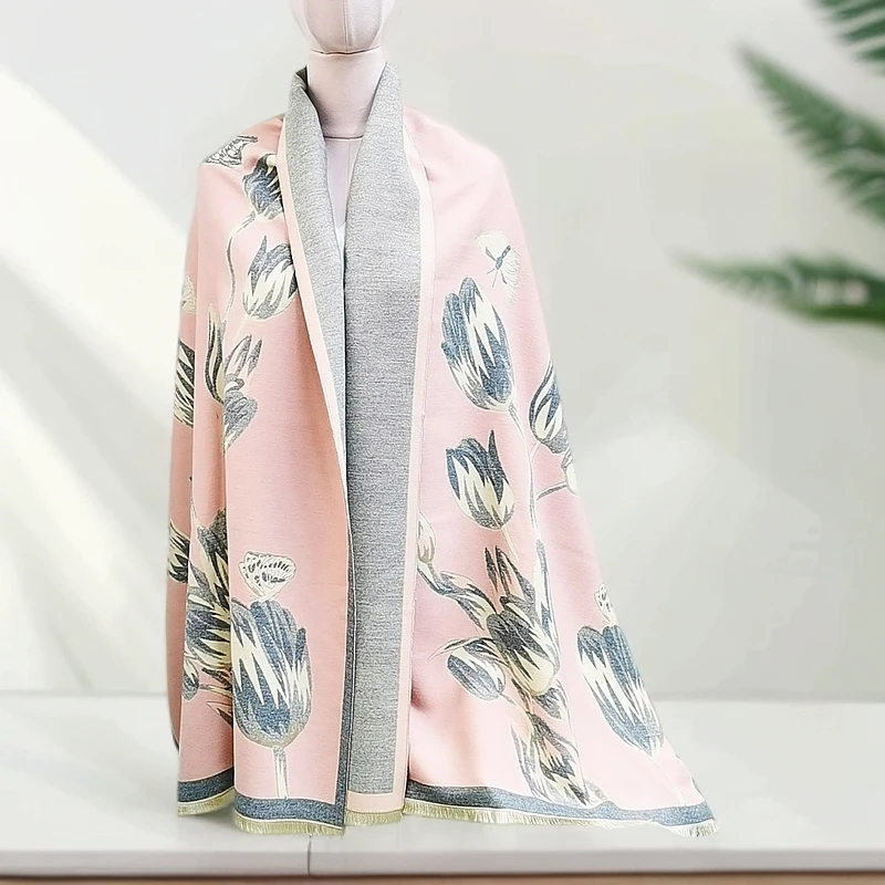 上海故事180*65cm高货厚款风韵郁金提花披肩围巾两用时尚百搭女