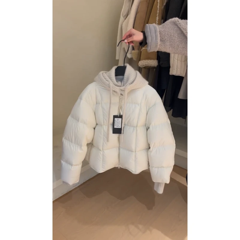 MARIE.COCO韩系温柔风设计感针织连帽拼接棉服秋冬加厚保暖女外套