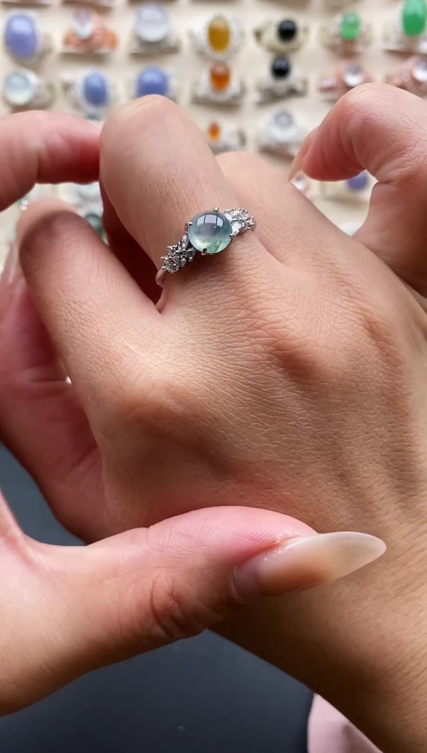 银S925镶嵌戒指翡翠缅甸天然A货翡翠2 3-4