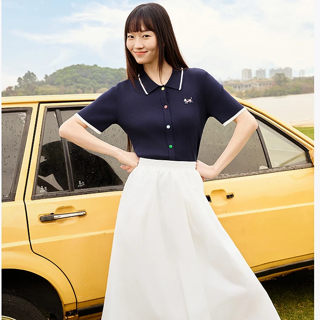 ToyzY25夏新款学院风polo领莱赛尔棉糖果扣修身针织衫ZC35206130