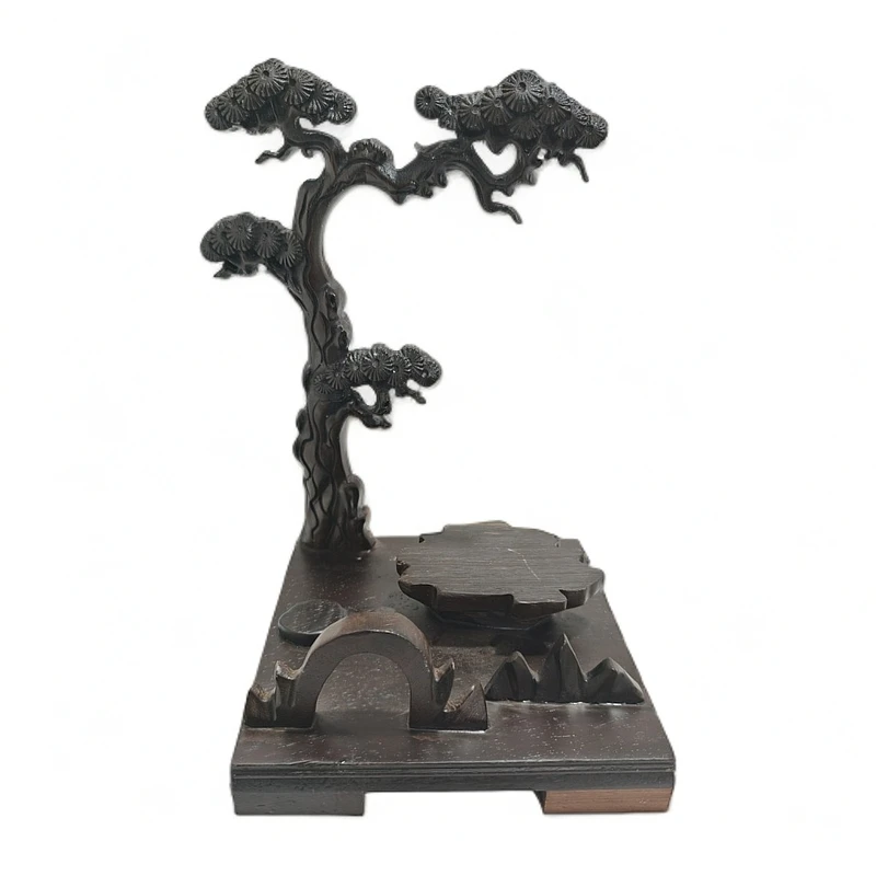 非洲黑檀木松树通用奇石底座免挖槽万能石头底座水晶球底座摆件