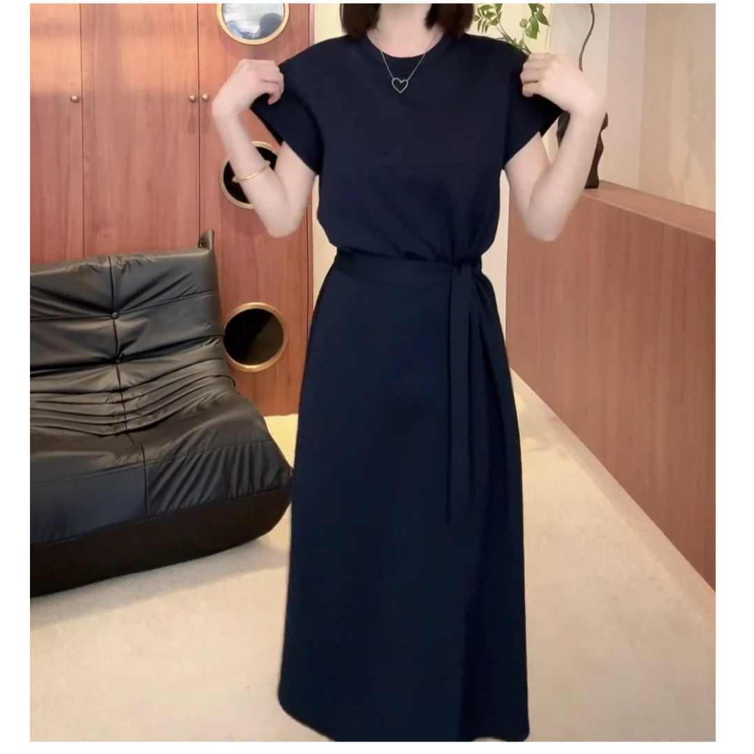 夏日时尚洋气收腰显瘦绑带连衣裙女韩系设计感独特绝美中长裙子