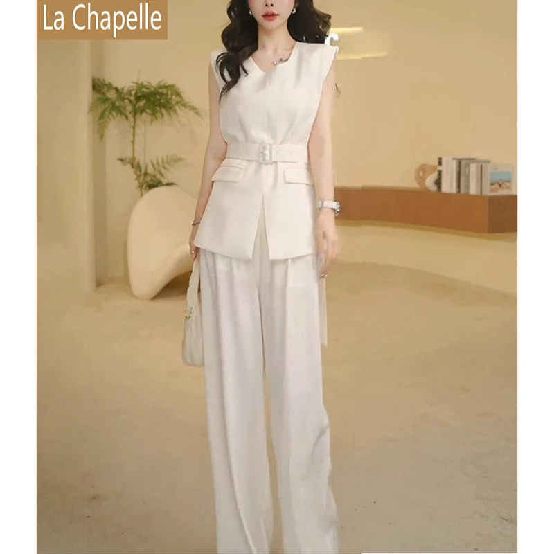 拉夏贝尔巨好看好套装女高定设计师气质减龄显瘦无袖阔腿裤两件套