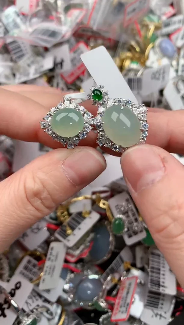 银S925镶嵌戒指翡翠10-10-10      8