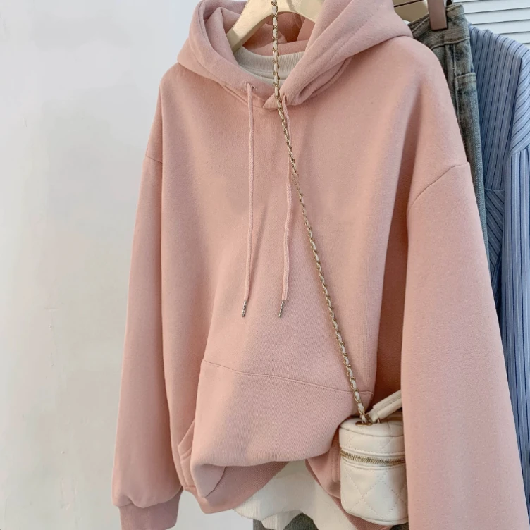 【D701-745】秋冬季新款圆领连帽奥粒绒卫衣男女宽松休闲上衣