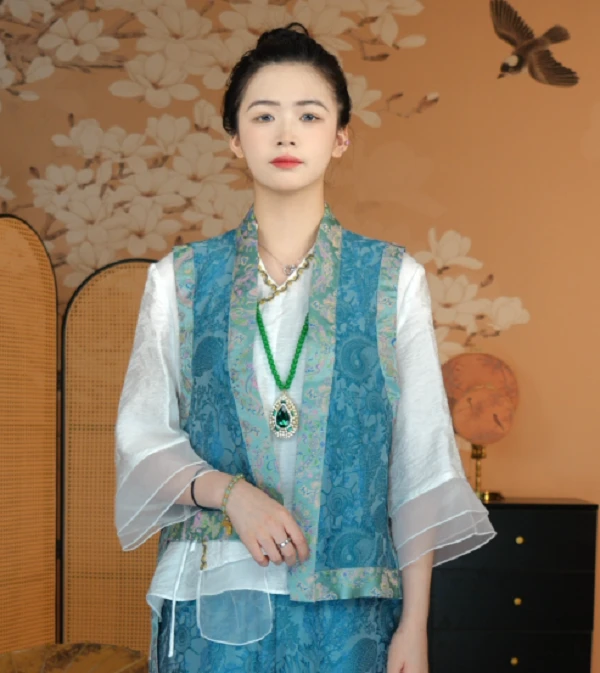 【春江韵】S25016新中式民族风对襟中国风印花女装