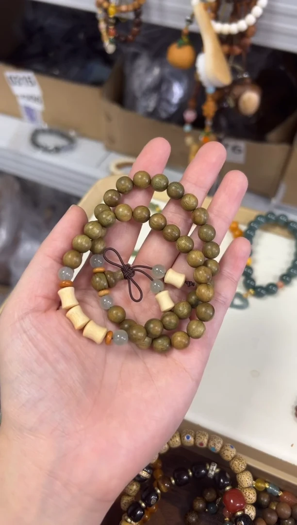 未镶嵌维腊木（绿檀）手串绿檀木竹节设计款双圈[0242]