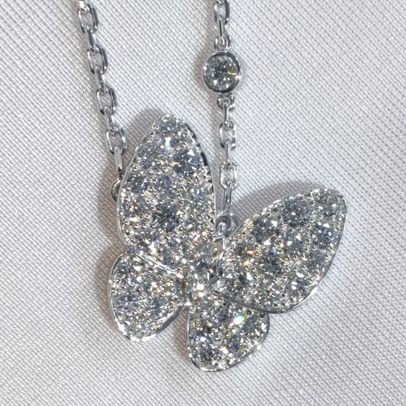 【宝丽亚】18K金天然钻石蝴蝶满钻饱满大气项链 （约6克多）