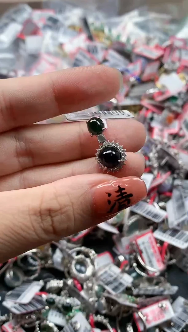 银S925镶嵌戒指翡翠天然A货缅甸翡翠