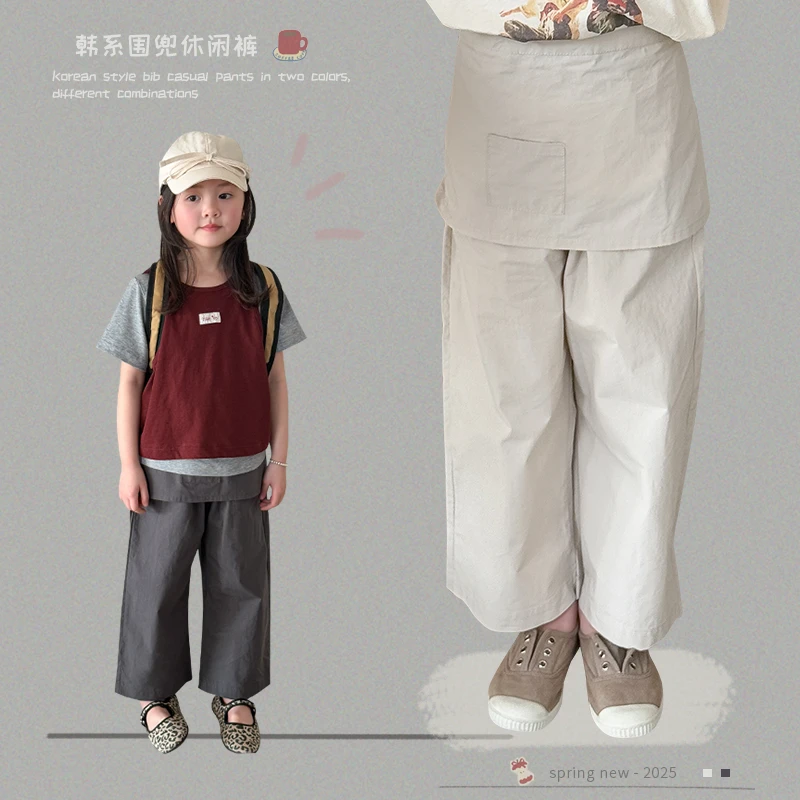 7家童装2025春季新款围兜休闲裤韩版女宝洋气宽松阔腿裤时尚宝宝