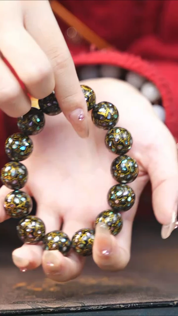 【闪购商品】紫光檀黑金螺钿手串（1.2）