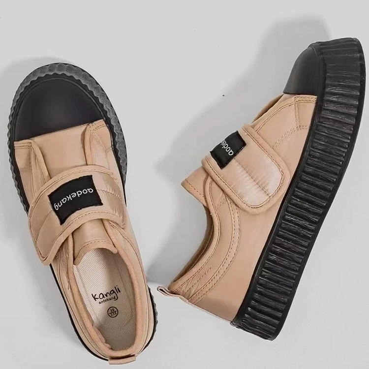 8658 卡其色 魔术贴休闲小白鞋女2024夏季新款厚底饼干学生板鞋