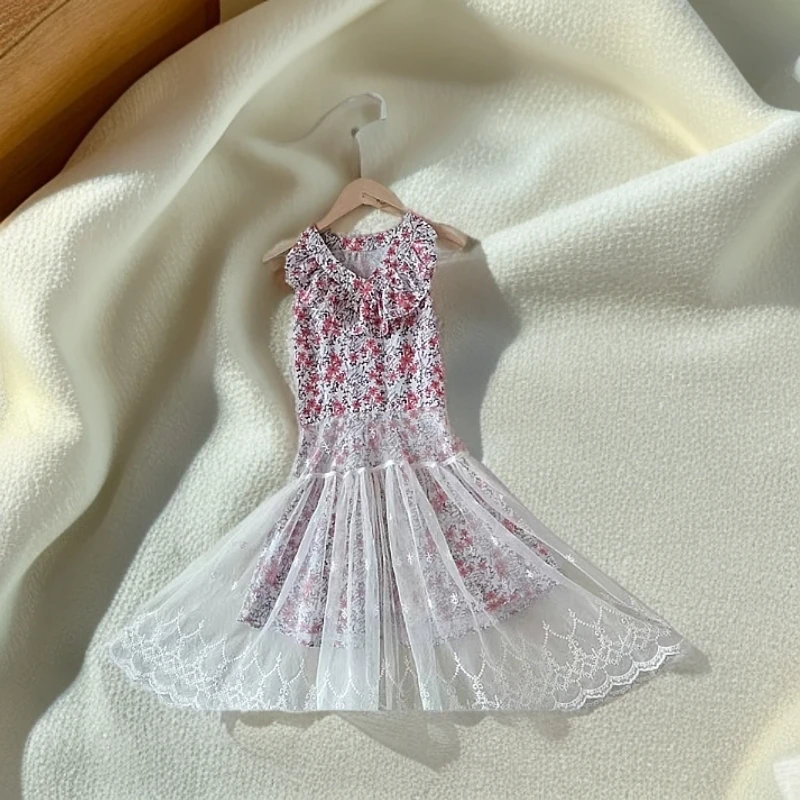 花朵女公主风百褶裙碎花连衣裙公主裙蓬蓬裙优雅吊带走秀夏季