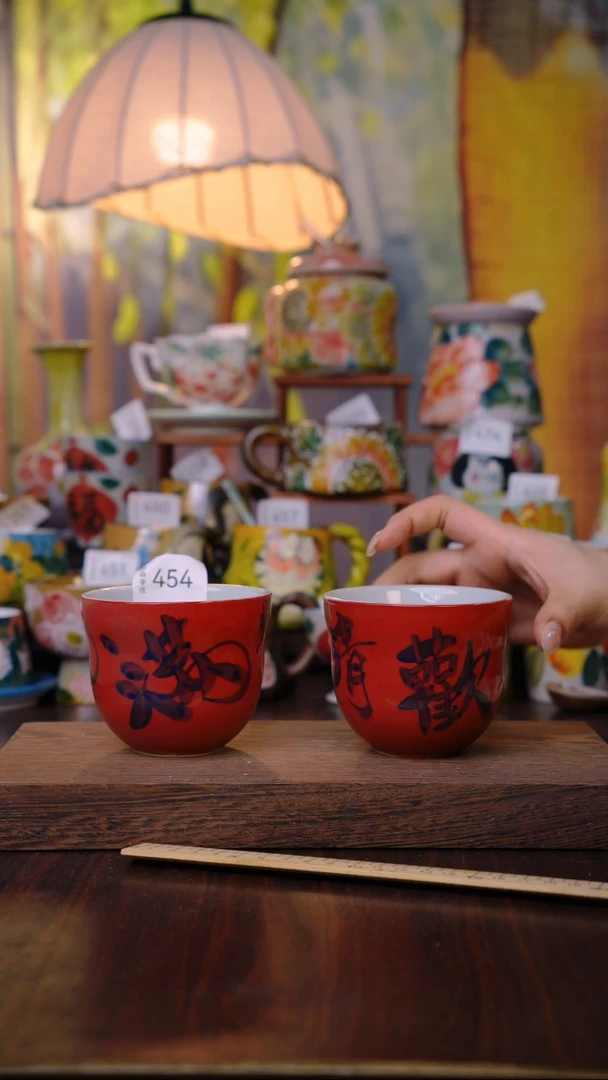 摆件泥垚手作 景德镇手工手绘器物  两只装
