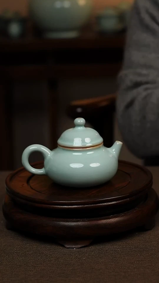 瓷片天青色全手工融天壶160ml微瑕不带礼盒